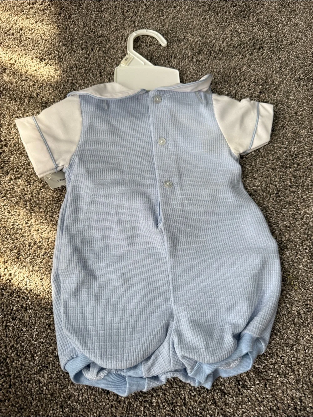 Starting Out Light Blue and White Boys' Shortall with Embroidered Text